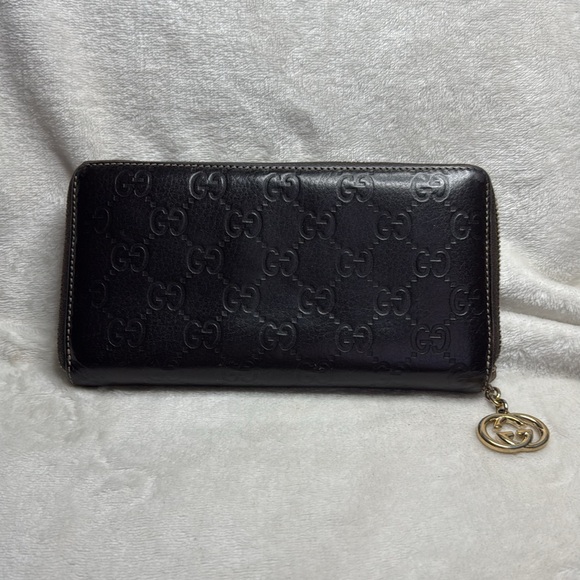 GUCCI Dark Brown Leather GG Zip Around Wallet - Picture 7 of 9